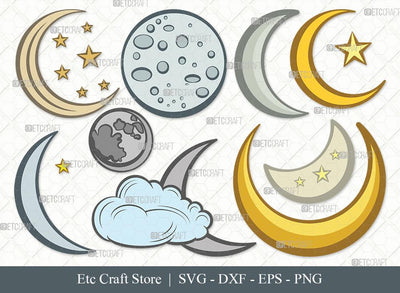 Moon Clipart SVG Cut File | Half Moon Svg | Crescent Moon Svg | Star Svg | Bundle | Eps | Dxf | Png SVG ETC Craft 