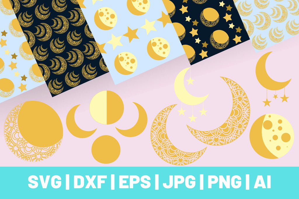 Moon Collection Digital Paper & Vectors - So Fontsy