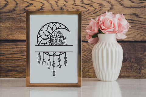 Moon Dream Catcher SVG, Boho SVG, Split Monogram. SVG Elinorka 