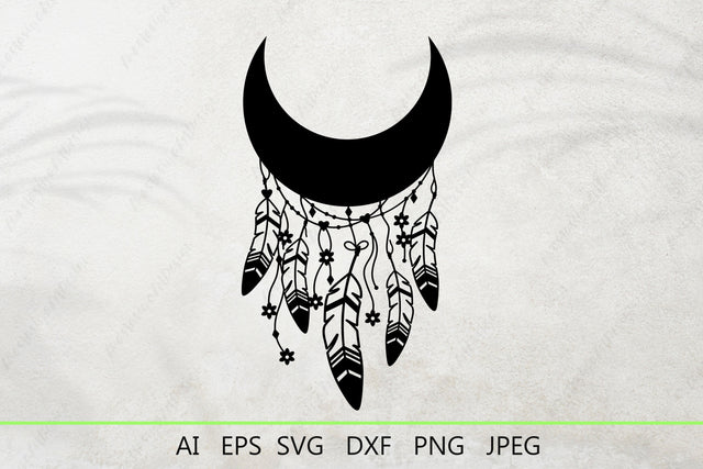 Moon dreamcatcher svg, Boho dreamcatcher with flowers and feathers SVG AnastasiyaArtDesign 