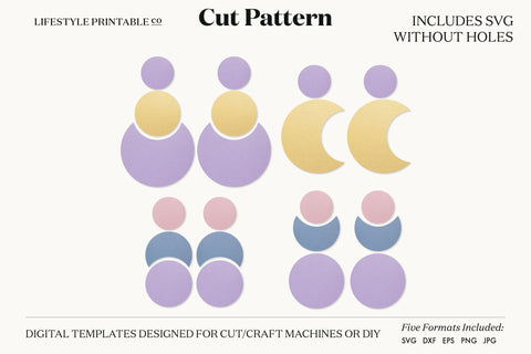 Moon Earring SVG, Faux Leather Earring Templates, Cricut cut file SVG Lifestyle Craft Co 