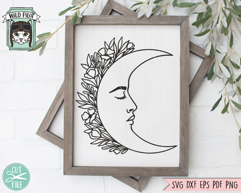 Moon Flowers SVG File, Moon Floral SVG, Moon Face With Flowers SVG File, Moon Flower Cut File, Moon Profile SVG File SVG Wild Pilot 