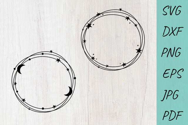 Moon Frame SVG, Monogram Frame SVG Circle with stars SVG Irina Ostapenko 