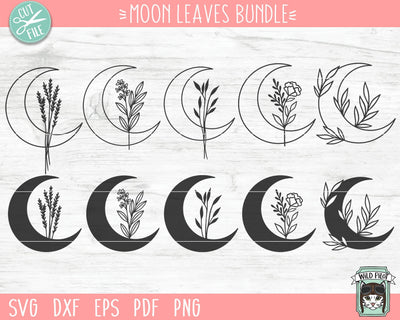 Moon Leaves Bundle svg file, Moon Leaves svg, Moon Floral svg file, Moon Flowers cut file, Moon cut file, Moon svg file, Witchy svg, Sage SVG SVG Wild Pilot 