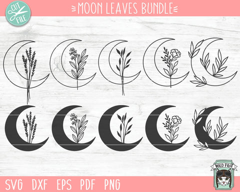 Moon Leaves Bundle svg file, Moon Leaves svg, Moon Floral svg file, Moon Flowers cut file, Moon cut file, Moon svg file, Witchy svg, Sage SVG SVG Wild Pilot 