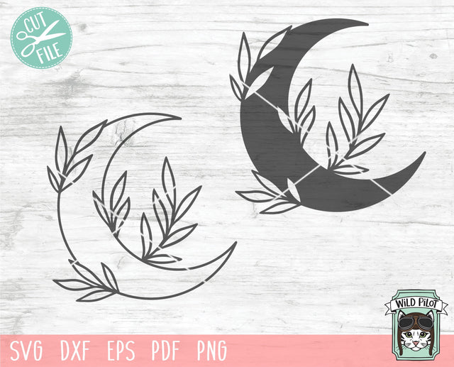 Moon Leaves SVG File, Moon Leaves Cut File, Moon Floral SVG File, Moon Flowers Cut File, Moon SVG File, Moon Cut File, Witchy svg, Sage svg SVG Wild Pilot 