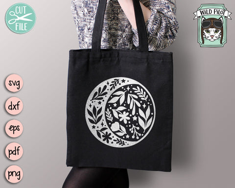 Moon Leaves SVG File, Moon Leaves Cut File, Moon Floral SVG File, Moon Flowers Cut File, Moon SVG File, Moon Cut File, Witchy svg, Sage svg SVG Wild Pilot 