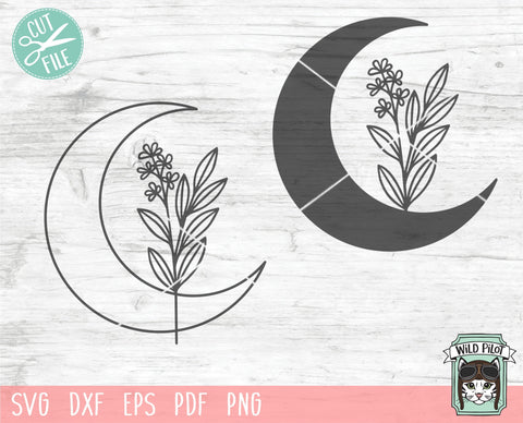 Moon Leaves SVG File, Moon Leaves Cut File, Moon Floral SVG File, Moon Flowers Cut File, Moon SVG File, Moon Cut File, Witchy svg, Sage svg SVG Wild Pilot 