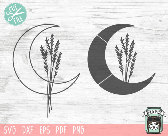 Moon Leaves SVG File, Moon Leaves Cut File, Moon Floral SVG File, Moon Flowers Cut File, Moon SVG File, Moon Cut File, Witchy svg, Sage svg SVG Wild Pilot 