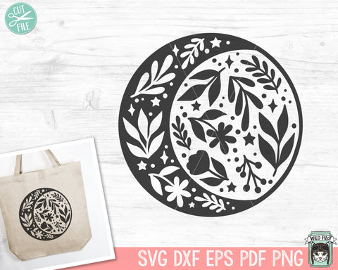 Moon Leaves SVG File, Moon Leaves Cut File, Moon Floral SVG File, Moon Flowers Cut File, Moon SVG File, Moon Cut File, Witchy svg, Sage svg SVG Wild Pilot 