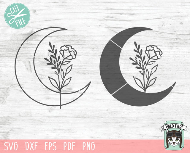 Moon Leaves SVG File, Moon Leaves Cut File, Moon Floral SVG File, Moon Flowers Cut File, Moon SVG File, Moon Cut File, Witchy svg, Sage svg SVG Wild Pilot 