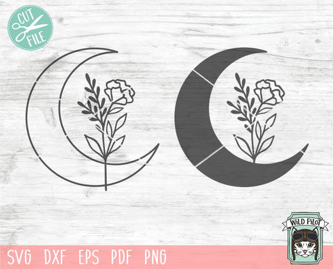 Moon Leaves SVG File, Moon Leaves Cut File, Moon Floral SVG File, Moon Flowers Cut File, Moon SVG File, Moon Cut File, Witchy svg, Sage svg SVG Wild Pilot 