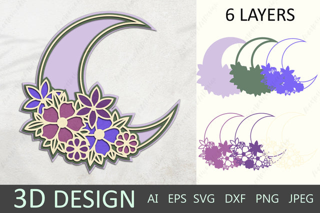Moon mandala 3d layered svg, Flower moon papercut, Floral moon svg 3D Paper AnastasiyaArtDesign 
