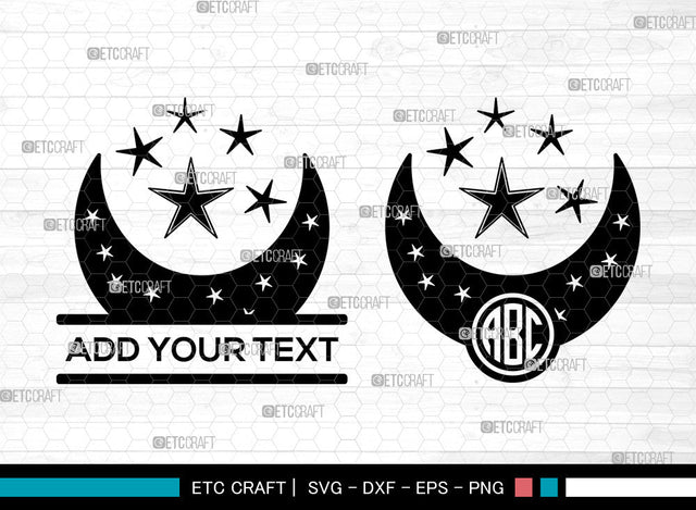 Moon Monogram SVG, Crescent Moon Svg, Half Moon Svg, Star Moon Svg, Split Monogram Svg SVG ETC Craft 