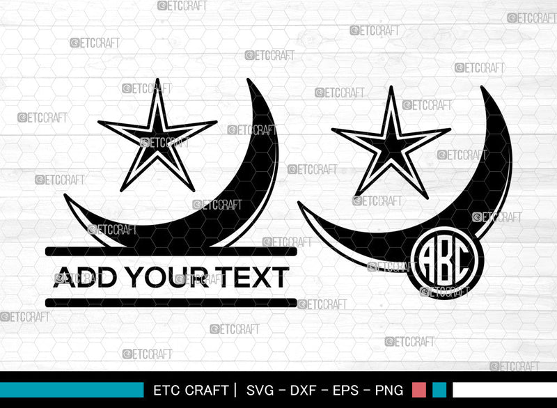 Split Moon Svg Moon Monogram SVG, Crescent Moon Svg, Half Moon Svg, Star Moon Svg ...
