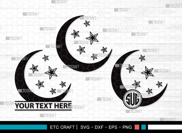 Moon Monogram SVG | Half Moon Svg | Crescent Moon Svg | Star Svg | Moon Clipart SVG ETC Craft 