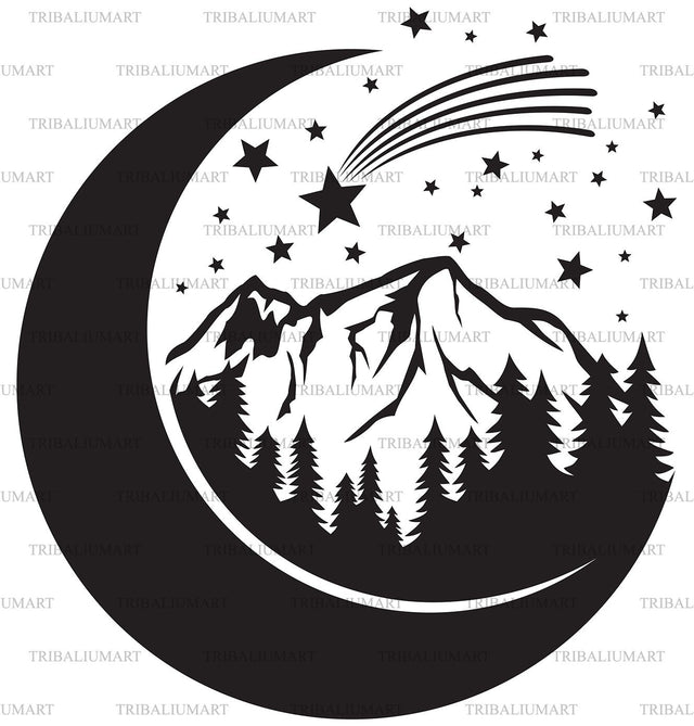 Moon, Mountain and Forest SVG TribaliumArtSF 