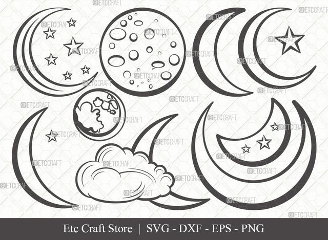 Moon Outline SVG Cut File | Half Moon Svg | Crescent Moon Svg | Star Svg | Bundle | Eps | Dxf | Png SVG ETC Craft 