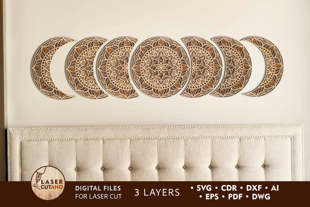 MOON PHASES 3D Multi-Layer Wooden Wall Art Decorative SVG LaserCutano 