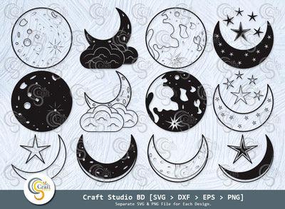 Moon Silhouette, Crescent Moon Svg, Half Moon Svg, Star Moon Svg, Moon Svg Bundle SVG ETC Craft 
