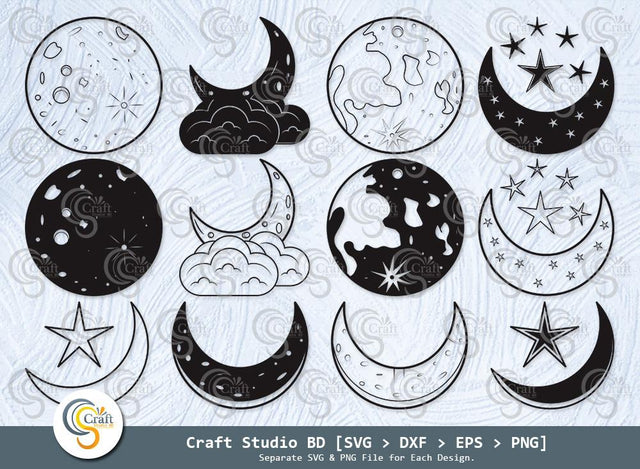 Moon Silhouette, Crescent Moon Svg, Half Moon Svg, Star Moon Svg, Moon Svg Bundle SVG ETC Craft 