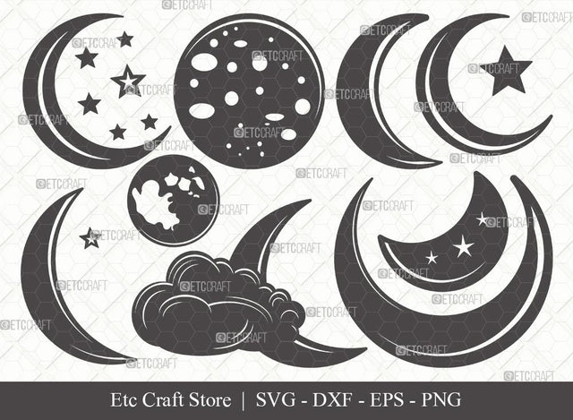 Moon Silhouette SVG Cut File | Half Moon Svg | Crescent Moon Svg | Star Svg | Bundle | Eps | Dxf | Png SVG ETC Craft 