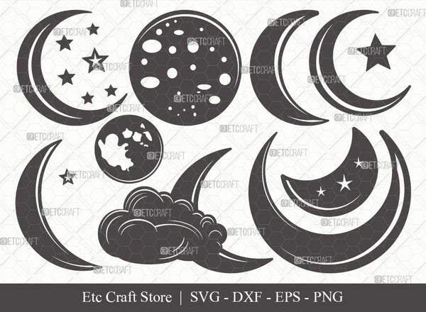 Crescent Moon SVG Files Moon Cut Files Moon Vector Files Half Moon