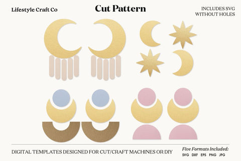 Moon stars Earring SVG, Faux Leather Earring Templates, Cricut cut file SVG Lifestyle Craft Co 