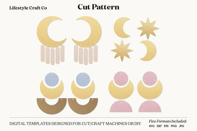 Moon stars Earring SVG, Faux Leather Earring Templates, Cricut cut file SVG Lifestyle Craft Co 