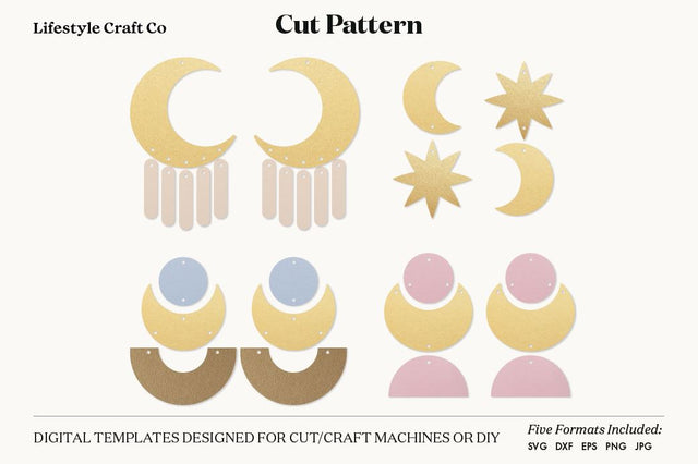 Moon stars Earring SVG, Faux Leather Earring Templates, Cricut cut file SVG Lifestyle Craft Co 