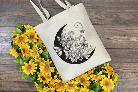 Moon SVG, Butterfly SVG, Crescent Moon SVG with Flowers and Butterflies. SVG Elinorka 