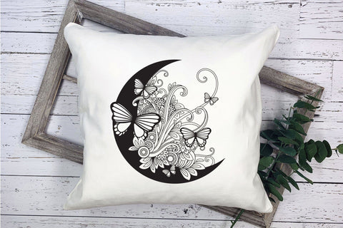 Moon SVG, Butterfly SVG, Crescent Moon SVG with Flowers and Butterflies. SVG Elinorka 