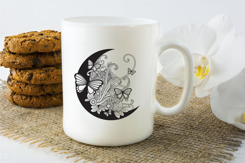 Moon SVG, Butterfly SVG, Crescent Moon SVG with Flowers and Butterflies. SVG Elinorka 