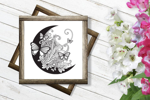 Moon SVG, Butterfly SVG, Crescent Moon SVG with Flowers and Butterflies. SVG Elinorka 