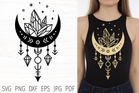 Moon svg, celestial svg, boho svg, mystical moon & cristals SVG Digital Rainbow Shop 