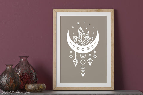 Moon svg, celestial svg, boho svg, mystical moon & cristals SVG Digital Rainbow Shop 