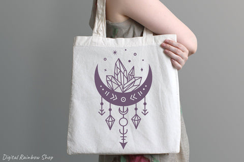 Moon svg, celestial svg, boho svg, mystical moon & cristals SVG Digital Rainbow Shop 