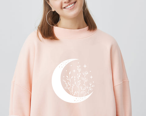 Moon svg, Crescent moon svg, Floral moon svg, Celestial svg, Flower moon png SVG Pretty Meerkat 