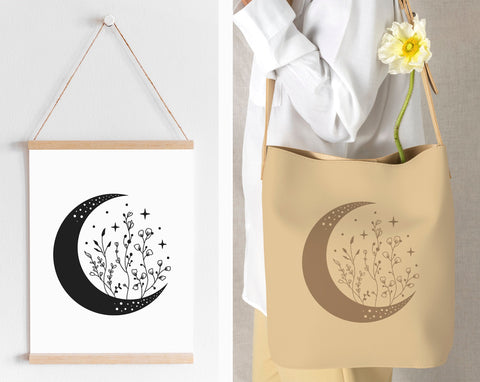 Moon svg, Crescent moon svg, Floral moon svg, Celestial svg, Flower moon png SVG Pretty Meerkat 