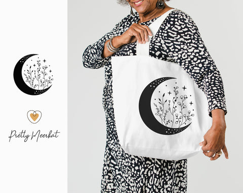 Moon svg, Crescent moon svg, Floral moon svg, Celestial svg, Flower moon png SVG Pretty Meerkat 