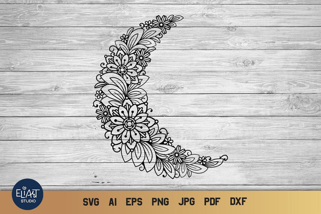 Moon SVG, Crescent Moon SVG with Flowers, Half Moon SVG. SVG Elinorka 