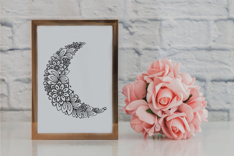 Moon SVG, Crescent Moon SVG with Flowers, Half Moon SVG. SVG Elinorka 