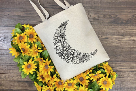 Moon SVG, Crescent Moon SVG with Flowers, Half Moon SVG. SVG Elinorka 