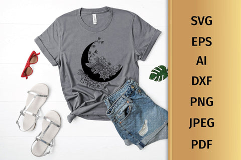 Moon SVG, Crescent Moon SVG with mandala and flowers, Half Moon SVG. SVG Elinorka 