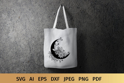 Moon SVG, Crescent Moon SVG with mandala and flowers, Half Moon SVG. SVG Elinorka 
