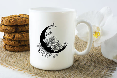 Moon SVG, Crescent Moon SVG with mandala and flowers, Half Moon SVG. SVG Elinorka 