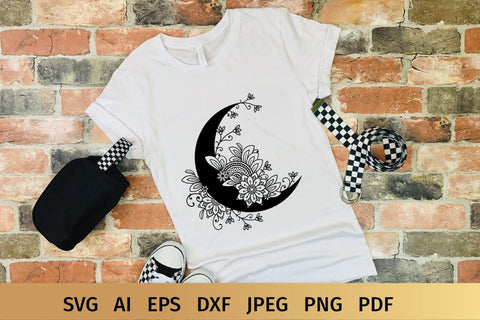 Moon SVG, Crescent Moon SVG with mandala and flowers, Half Moon SVG. SVG Elinorka 