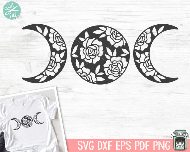 Moon SVG Cut File, Crescent Moon SVG Cut File, Moon Phases SVG, Just A Phase SVG, Moon Flowers svg cut file, Moon Floral svg Cut File, Moon Clipart, Moon PNG SVG Wild Pilot 