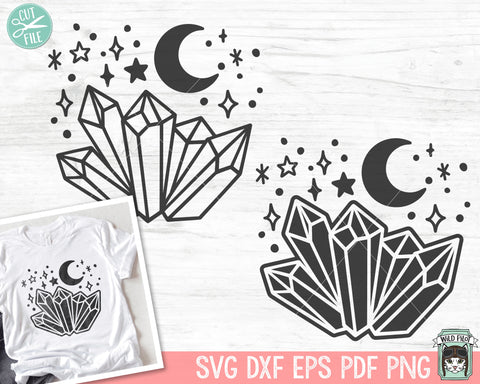 Moon SVG Cut File, Crystals SVG, Mystical svg, Moon PNG, Moon Clipart, Crystals Clipart, Mystical Clipart, Crescent Moon svg, Moon Vector SVG Wild Pilot 