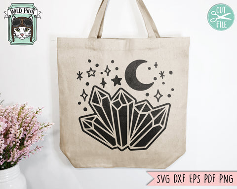 Moon SVG Cut File, Crystals SVG, Mystical svg, Moon PNG, Moon Clipart, Crystals Clipart, Mystical Clipart, Crescent Moon svg, Moon Vector SVG Wild Pilot 